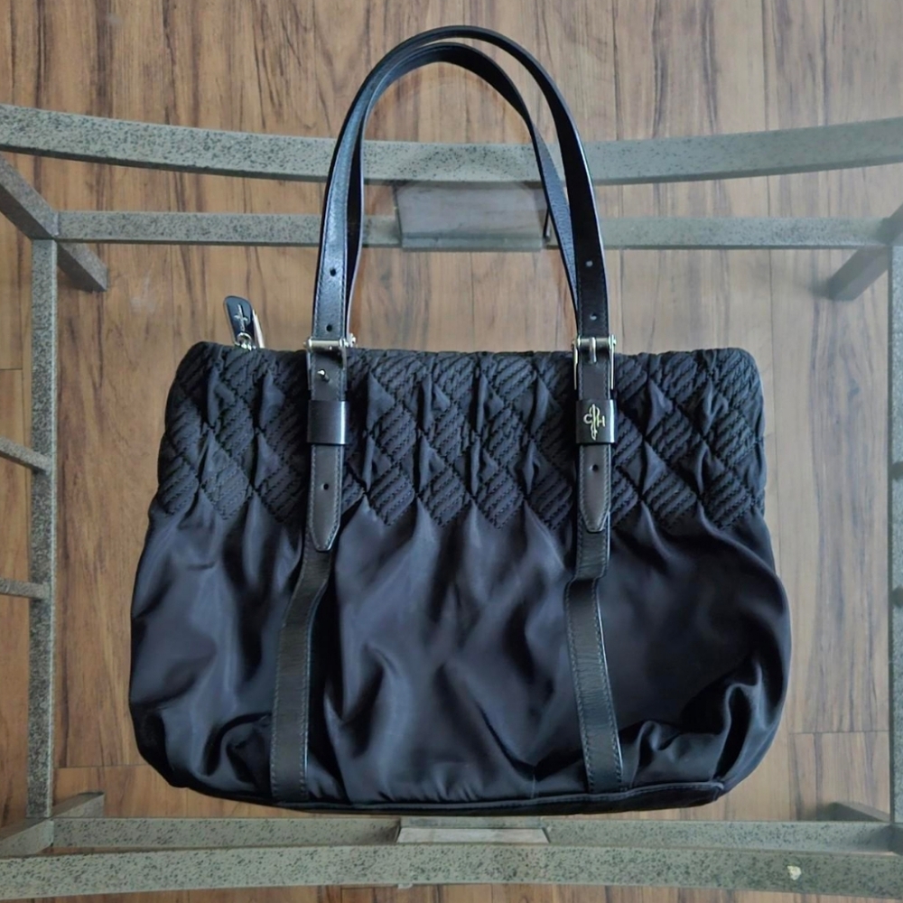 Cole Hann Vintage Black Nylon/Leather Tote Shoulder Bag